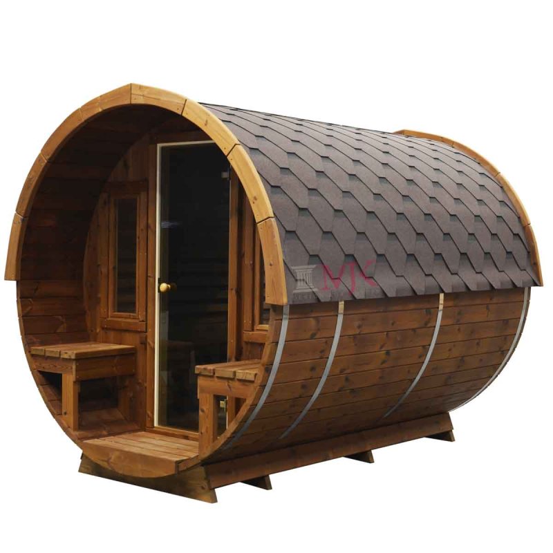 Holzfass-Sauna von buci 4,5 Meter lang